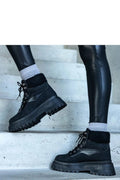 bottes femme noires simili cuir suède montantes rangers plateforme épaisse semelle crantée antidérapante col rembourré fourrure lacets œillets