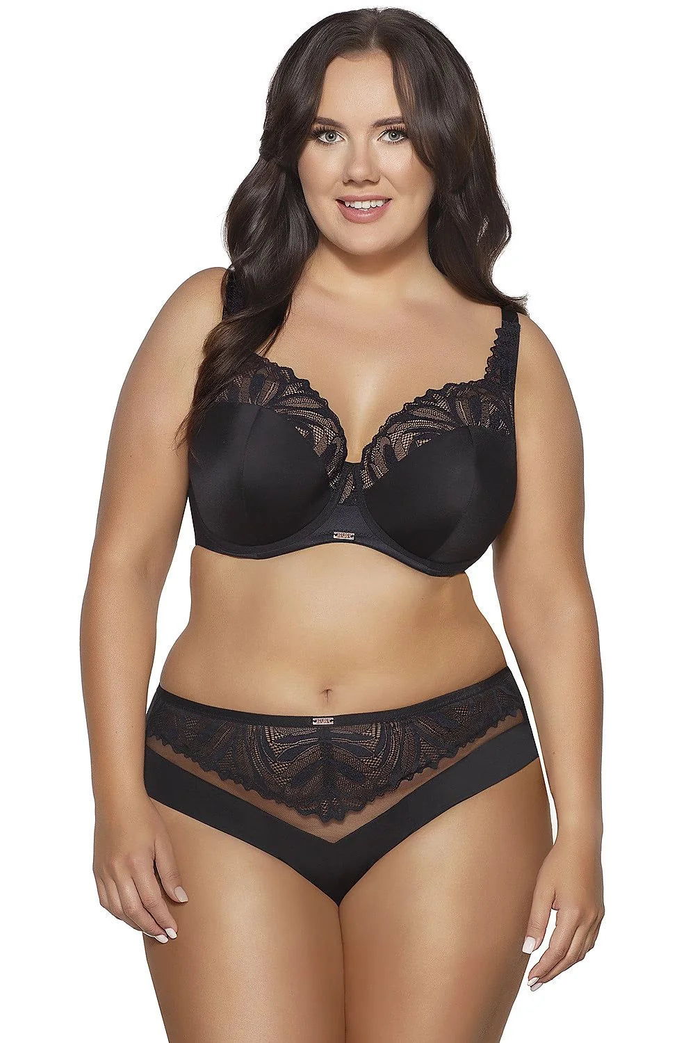 culotte Ava Yasemin 2106 noire microfibre douce dentelle florale tulle transparent coupe galbante maintien couvrance moyenne finitions festonnées métal doré
