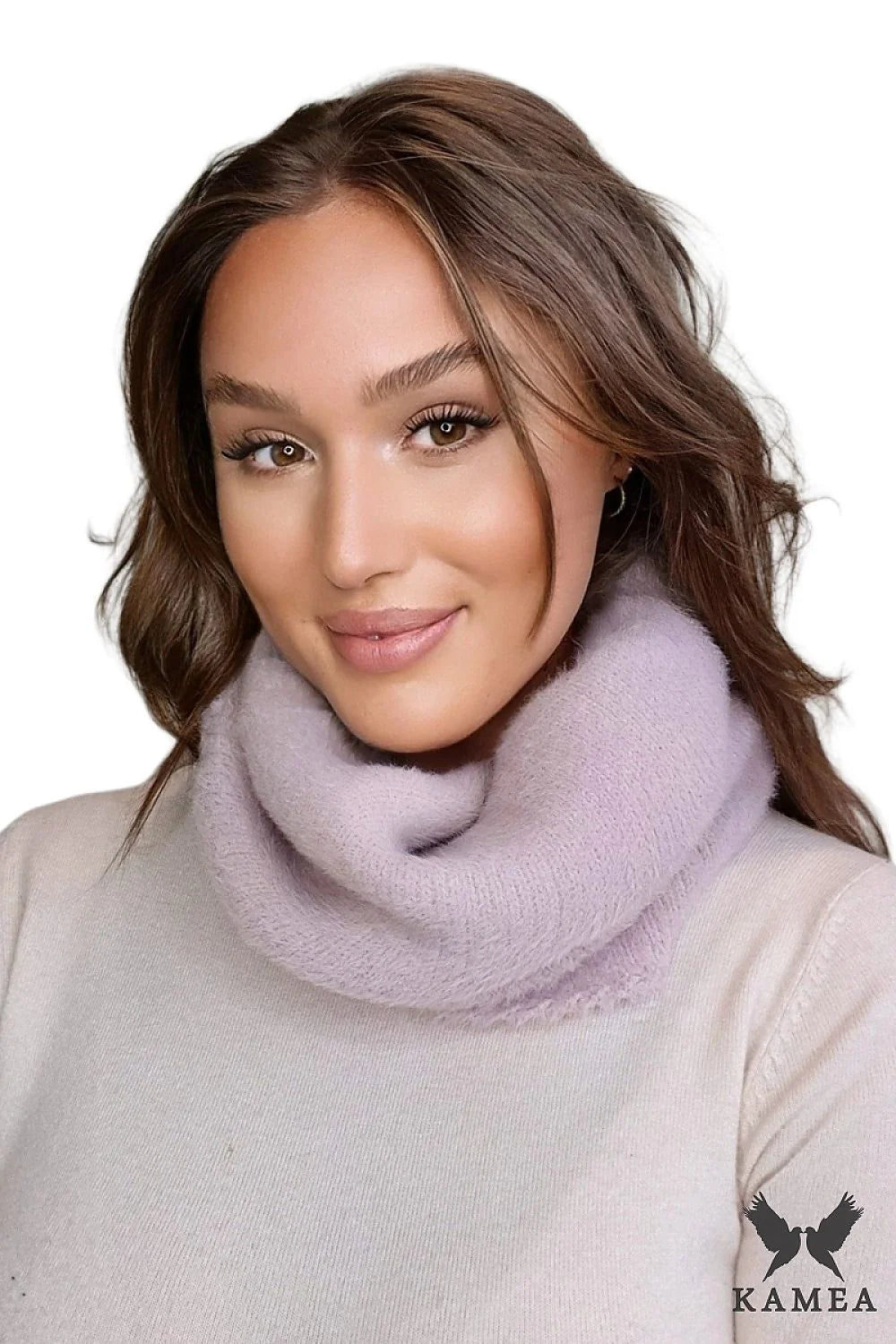 Écharpe Infinity Kamea en tricot doux couleur lavande pastel pour femme, style élégant et minimaliste, en laine ou cachemire,制作波兰