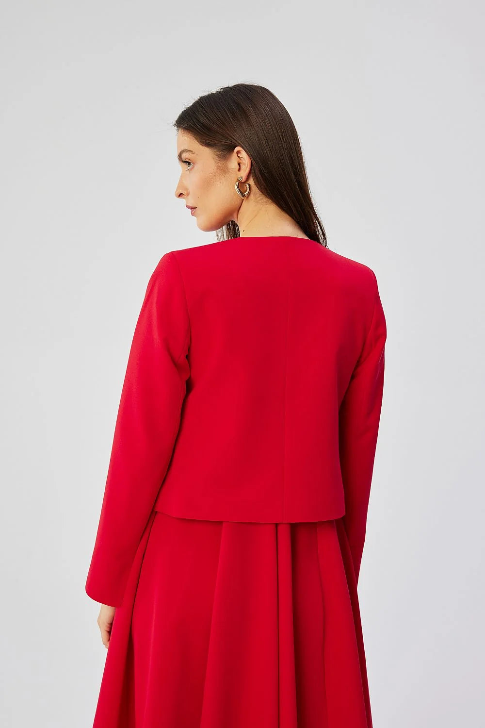 Veste Stylove courte élégante sans col rouge vif polyester élasthanne femme occasion formelle professionnelle