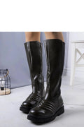 Bottes hautes femme style militaire moderne élégante cuir synthétique noir talon renforcé doublure confortable