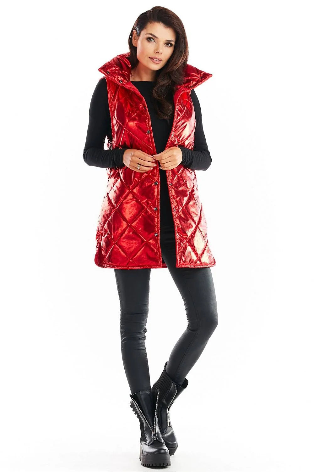 Veste sans manches noire matelassée brillante moderne femmes automne hiver confort mode tendance