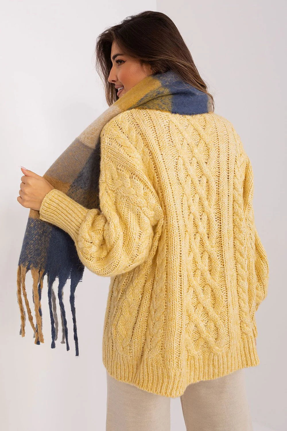 Écharpe à carreaux colorés longue avec pompons, style classique cosy, automne/hiver, polyester résistant, femmes