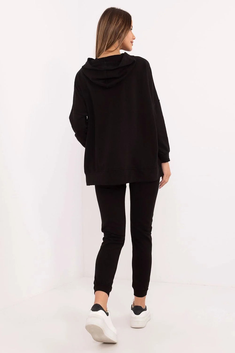 ensemble sweat capuche pantalon jogger noir femme confortable décontracté élégant molleton doux coton polyester oversize poches kangourou poignets côtelés