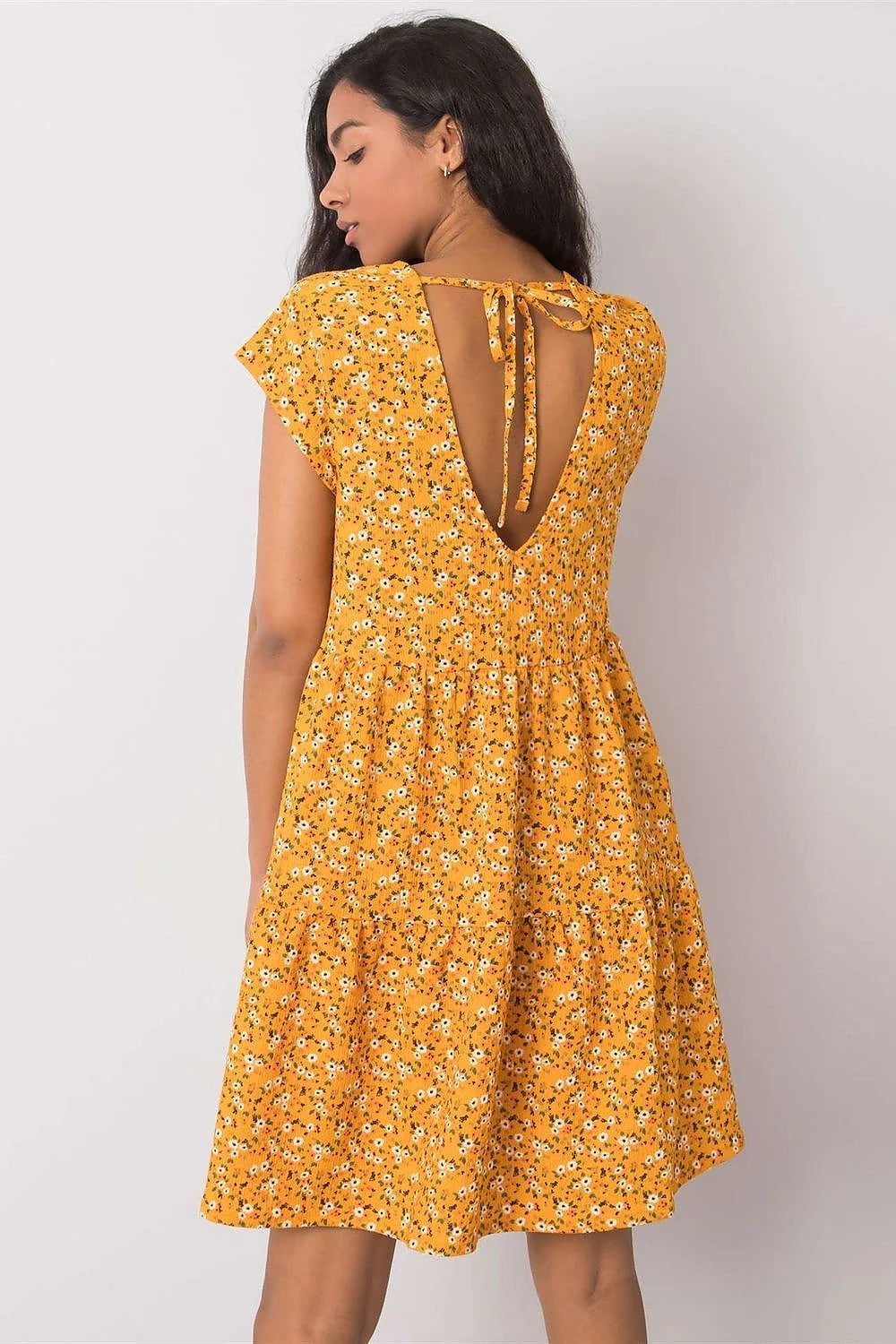 Robe de jour Stitch&Soul ample manches courtes encolure ronde motifs floraux jaune vif polyester élasthanne tailles S M L XL