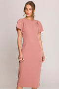 Robe de jour Stylove élégante couleur rose pâle coupe ajustée manches courtes fente latérale matière légère femme occasion semi-formelle