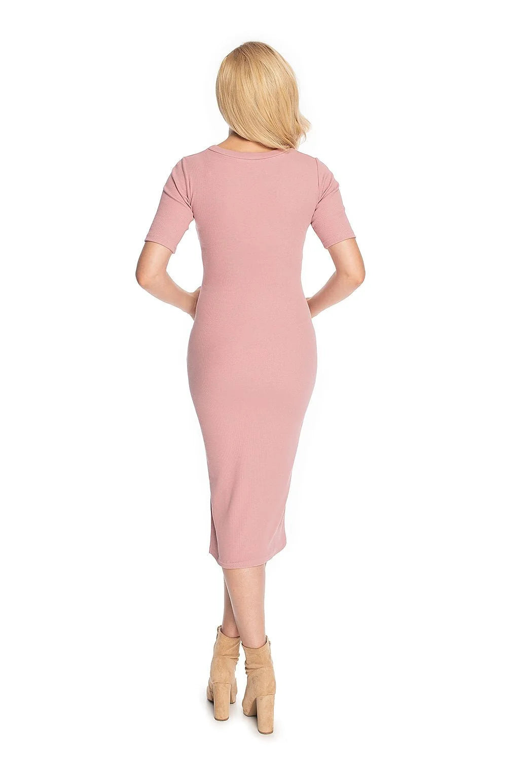 Robe maternité coton stretch élégante manches mi-longues col rond confort douceur pour futures mamans