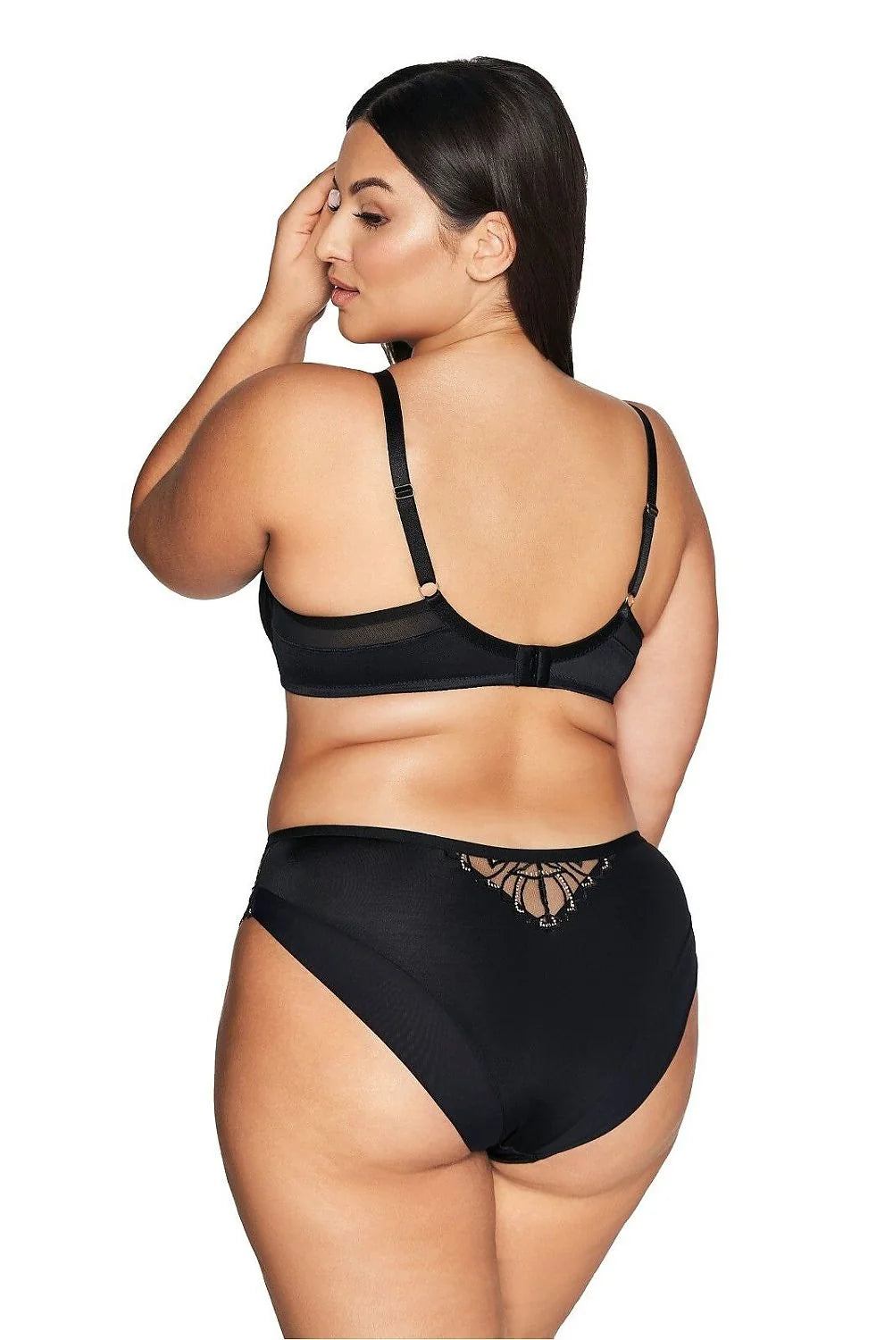 soutien gorge balconnet tulle transparent microfibre noir doré broderie florale festonnée plaque métallique centrale échancrée maintien renforcé confortable élégant sexy