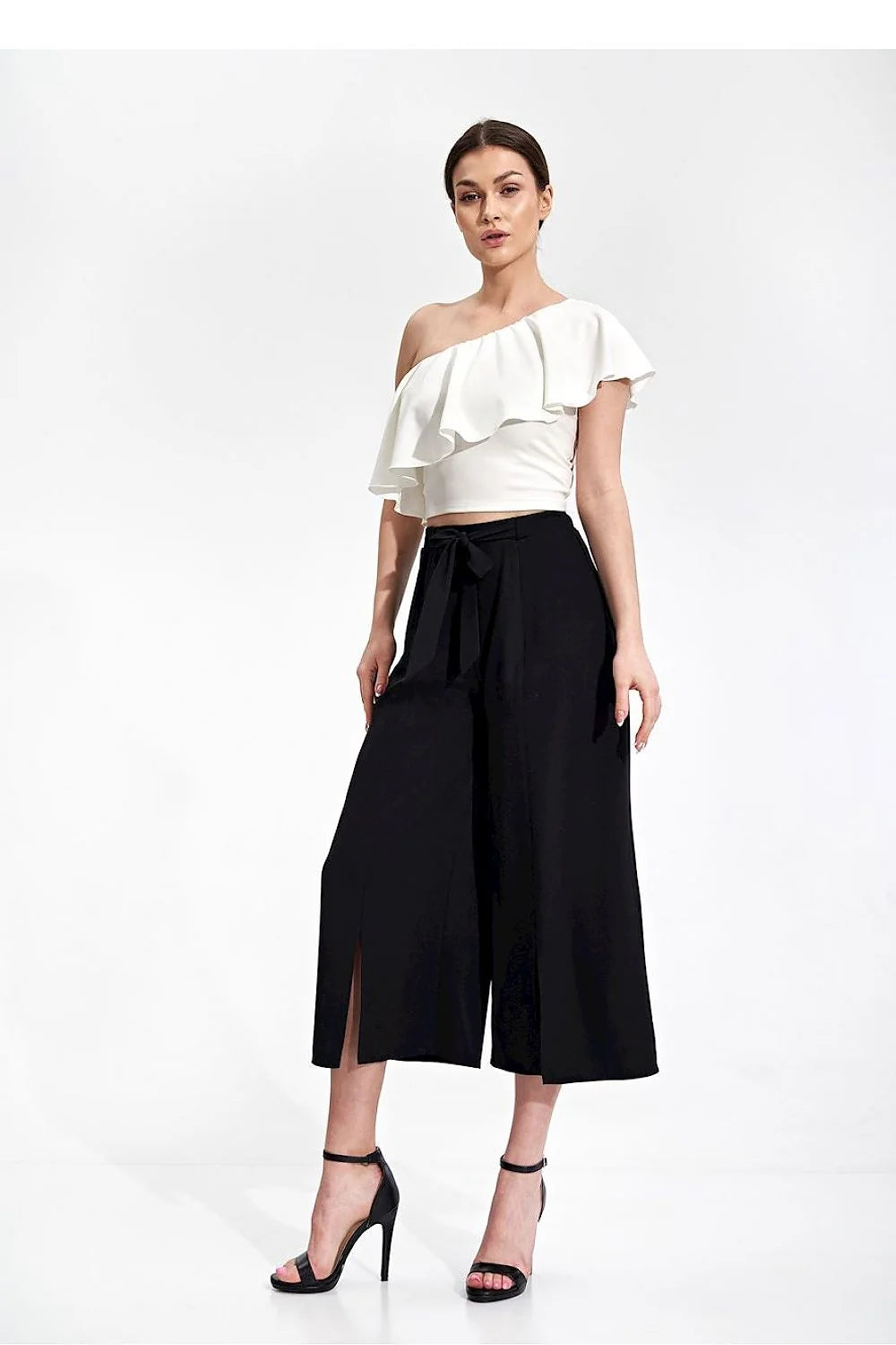 Pantalon femme Figl asymétrique culotte vert vif ceinture nouée coupe ample polyester 100% taille ajustable occasion élégante