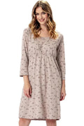 Chemise de nuit femme confortable pratique allaitement chemise longueur genoux coupe ample élastique poitrine matériau doux floral beige