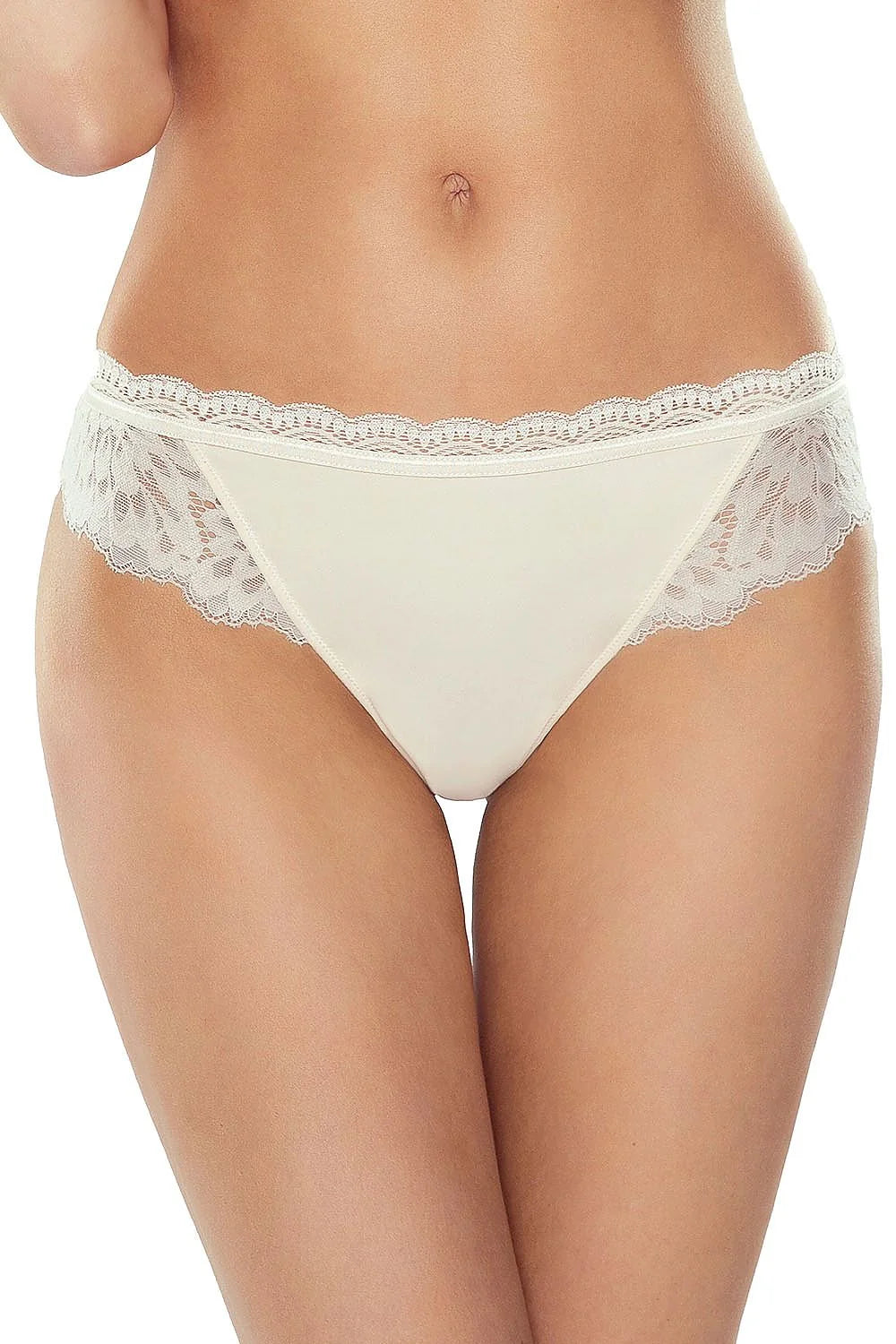 culotte bikini microfibre douce dentelle florale ivoire taille basse couvrance modérée ceinture festonnée élastique stretch maintien confortable insert coton