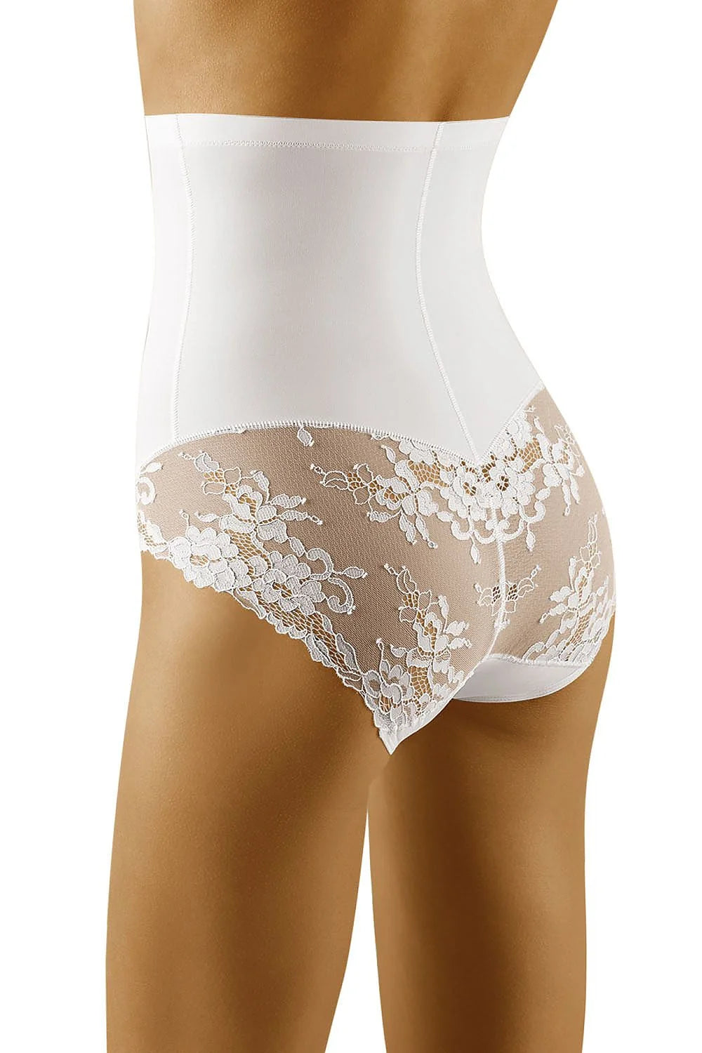 culotte gainante sculptante Wolbar microfibre dentelle florale taille haute beige nude invisible coutures plates panneaux modelants maintien galbe confort extensible