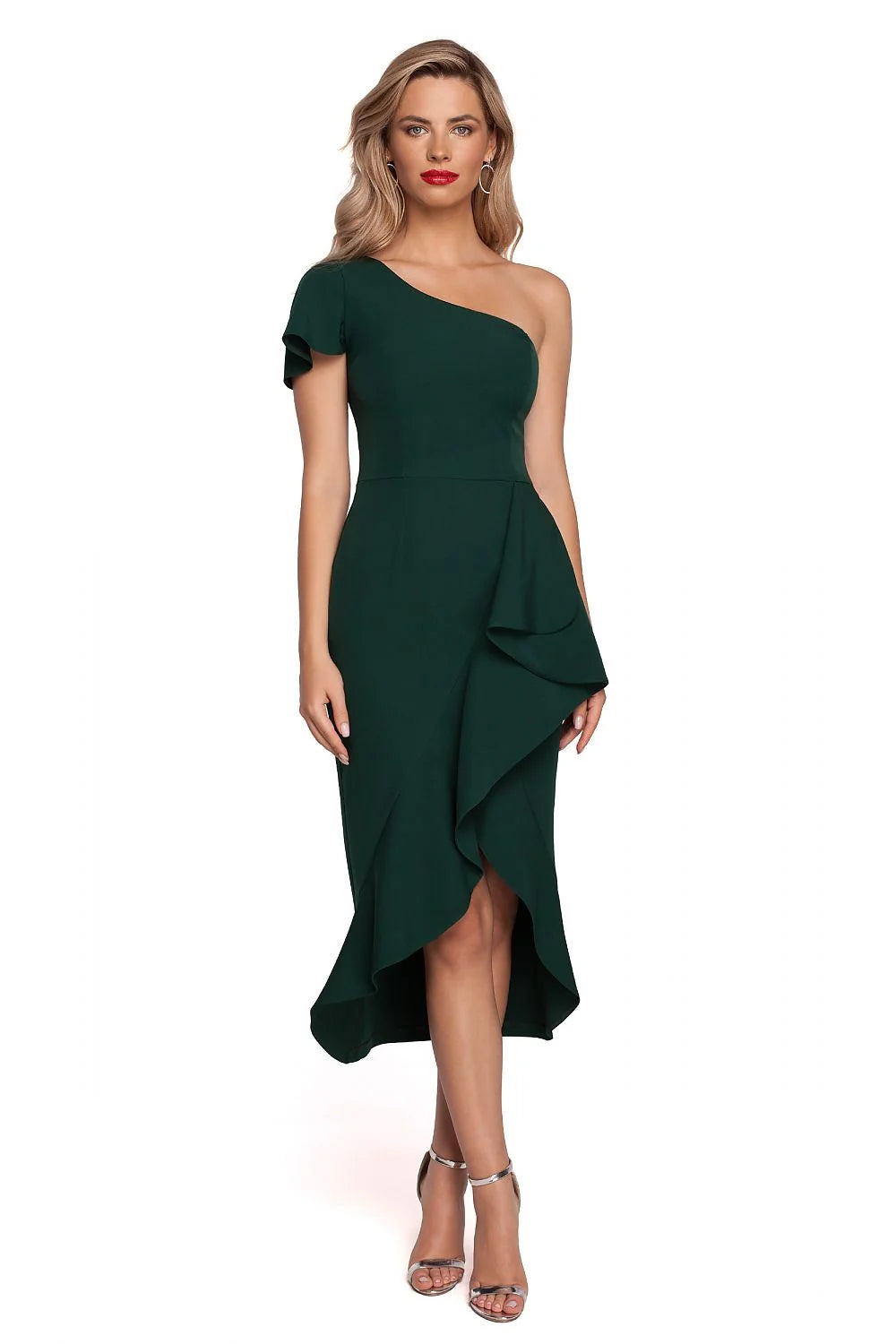 Robe de cocktail Makover asymétrique une épaule magenta vibrant polyester elasthanne taille ajustable femme