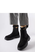 bottines Chelsea femme cuir suédé noir semelle caoutchouc crantée élastiques latéraux bride métallique ajustable talon bas confort renforcées chic