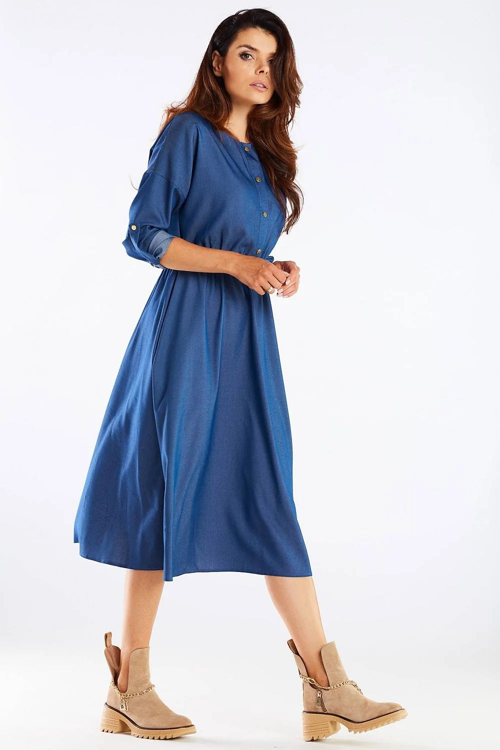 Robe midi légère bordeaux manches kimono élégante femme ajustable travail sortie style confort