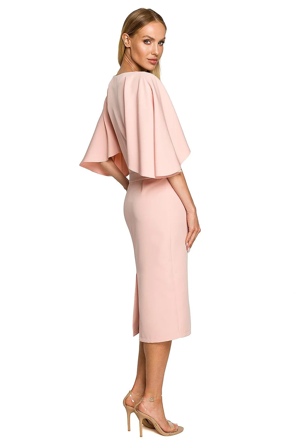 Robe de cocktail élégante vert vif manches larges encolure bateau ceinture discrète fermeture invisible polyester elastane femme