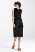 Robe de jour élégante sans manches en viscose, lin, coton noir taille ajustable pour femme