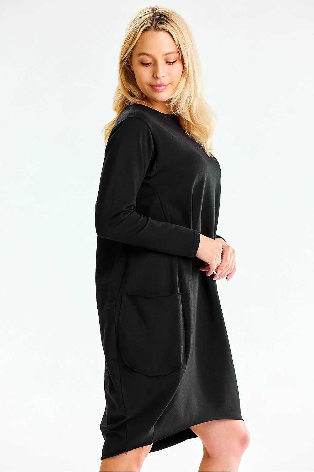 Robe de jour Infinite You ample manches longues poches latérales coton polyester élégance confort taille ajustable longueur midi femme