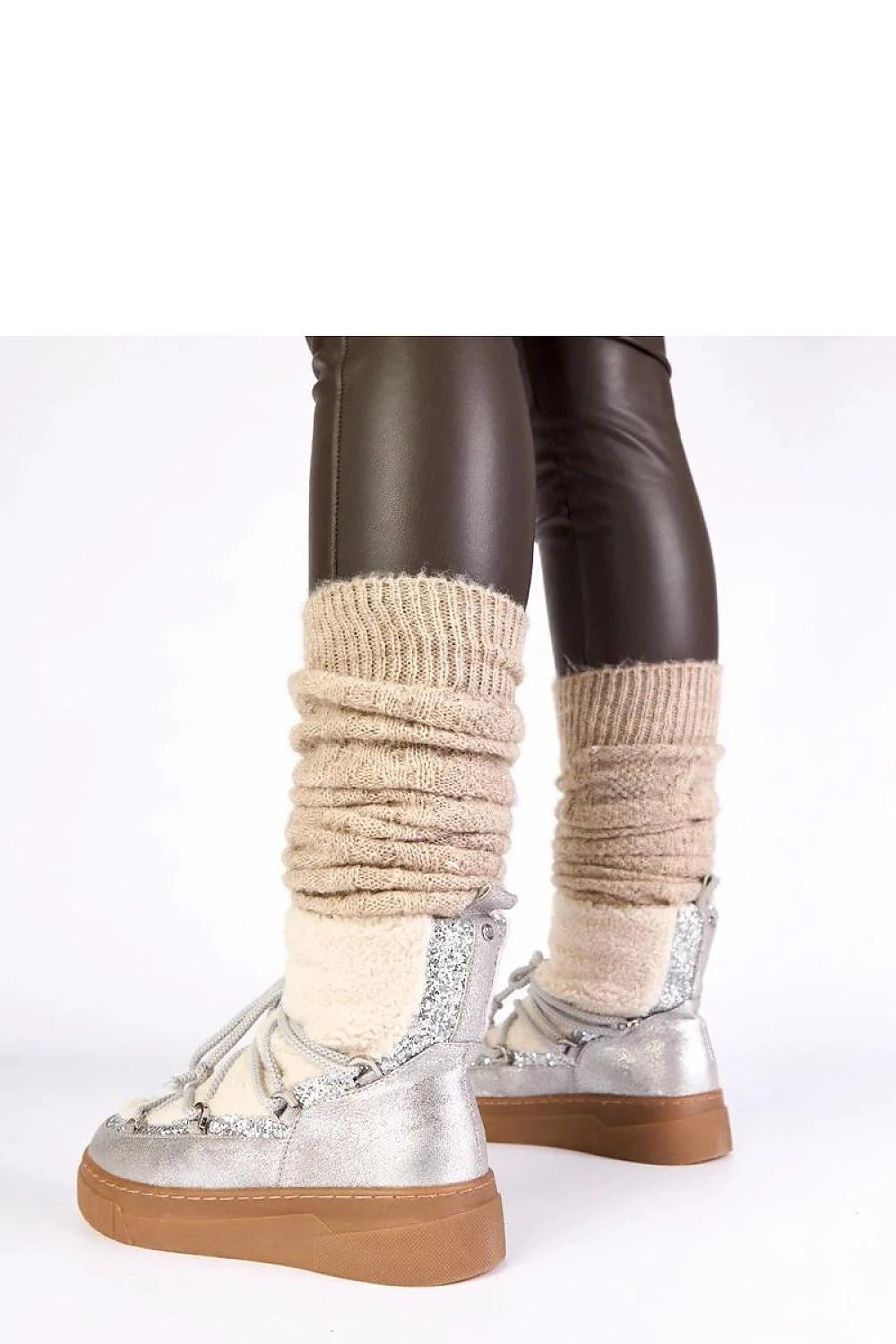 bottes neige argentées pailletées Esmee femmes doublure fourrure sherpa chaude confortables semelle antidérapante plateforme légères durables stylées hivernales
