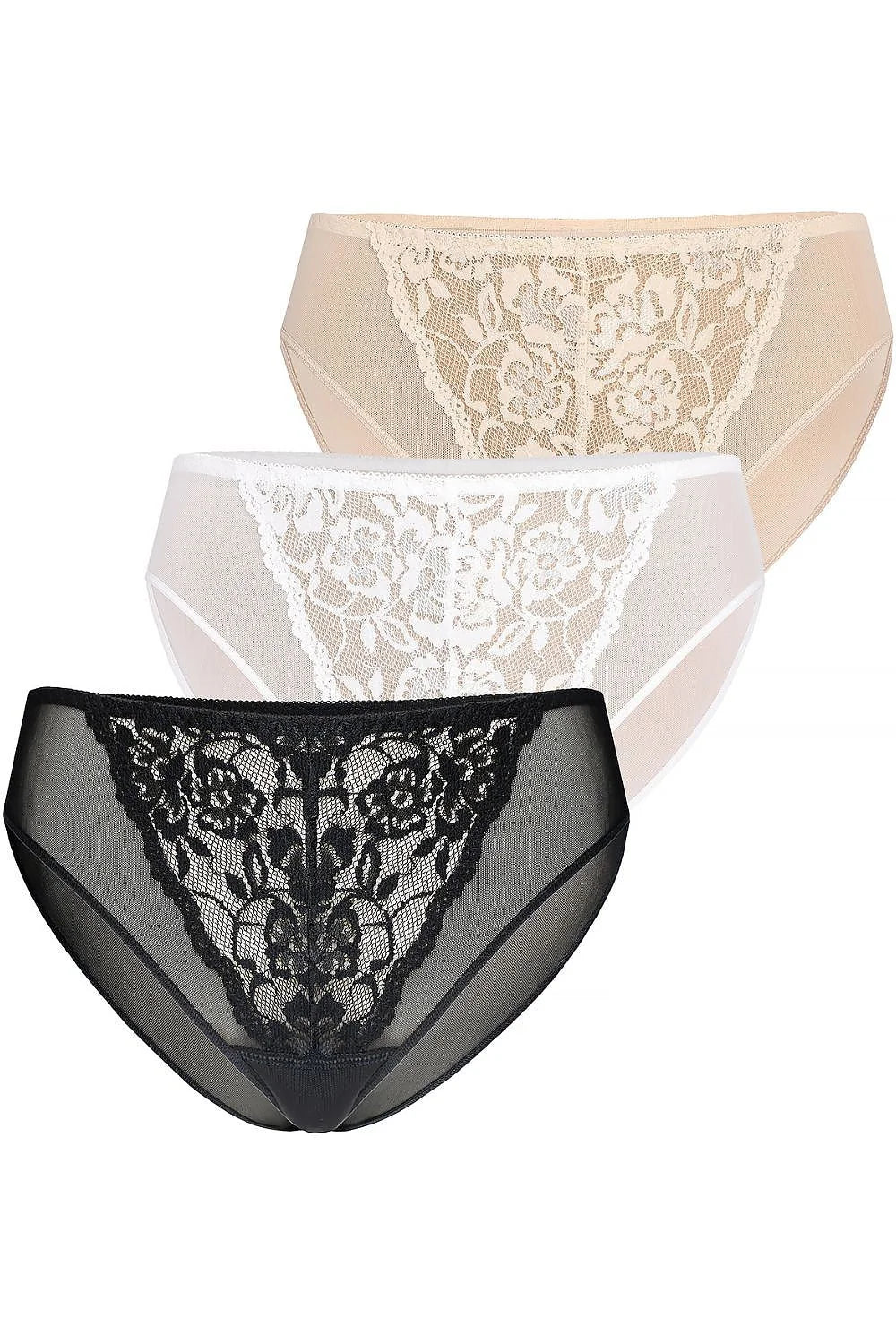 Culottes en dentelle féminines élégantes en maille transparente taille basse classique motifs floraux couleurs neutres beige blanc noir femmes