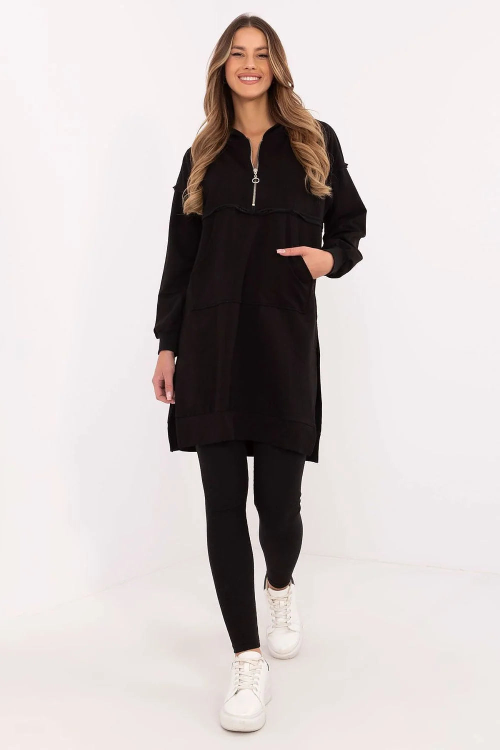 Ensemble femme casual confortable moderne longue capuche manches longues tissu doux élégant sportswear quotidien assorti leggings