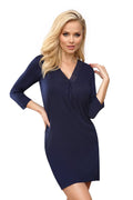 Robe sexy courte pour femme manches 3/4 dentelle encolure V bleu marine coupe droite fluide occasionnels