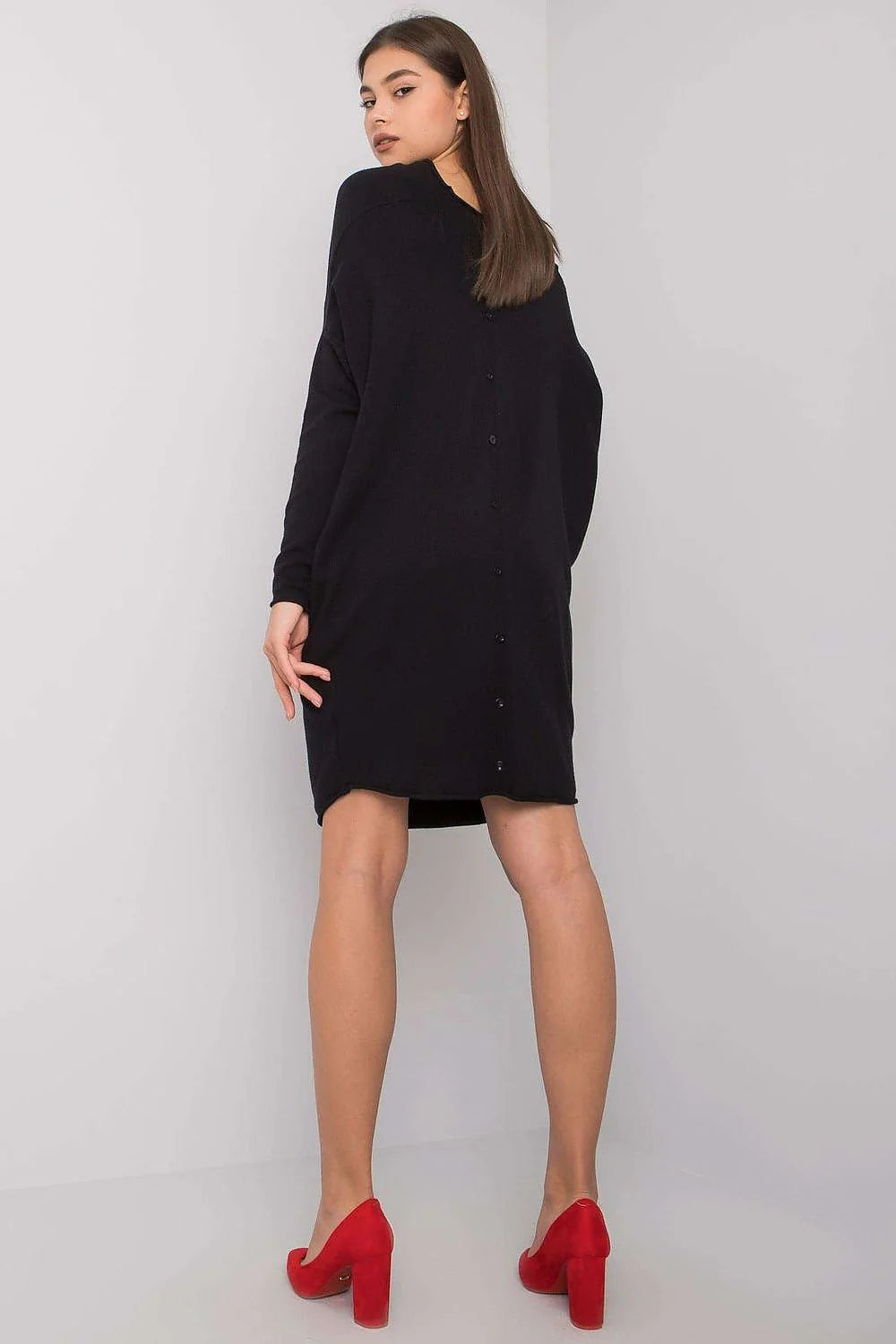 Robe élégante Och Bella noire en jersey manches longues col montant pour occasions multiples femme