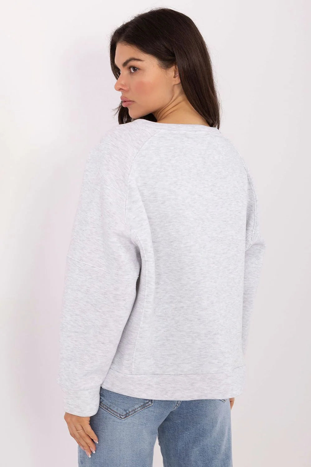 sweatshirt femme oversize court molletonné gris chiné col rond manches longues inscription rose dolce vita coton polyester doux