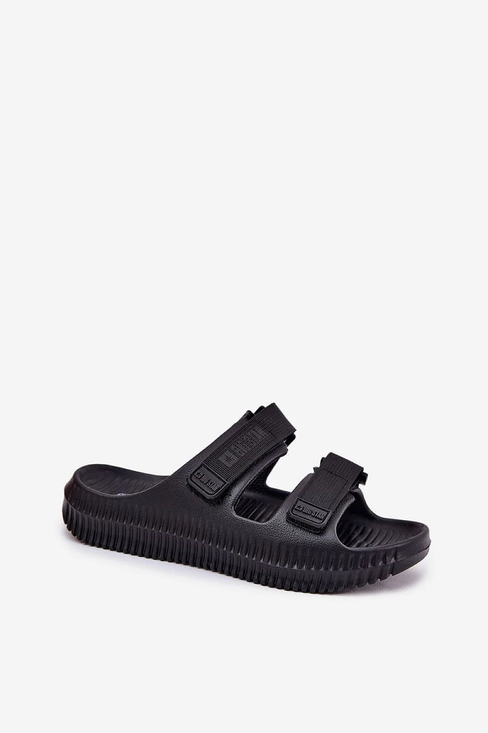 Sandales femmes design moderne confortables 2 brides Velcro bracelet cheville perles couleur noire été plage ville