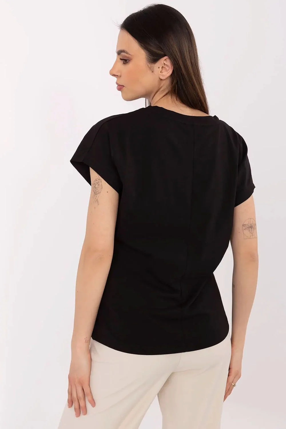 T-shirt femme noir col en V design graphique doré YOU DESERVE LOVE coton élasthanne coupe ample manches courtes
