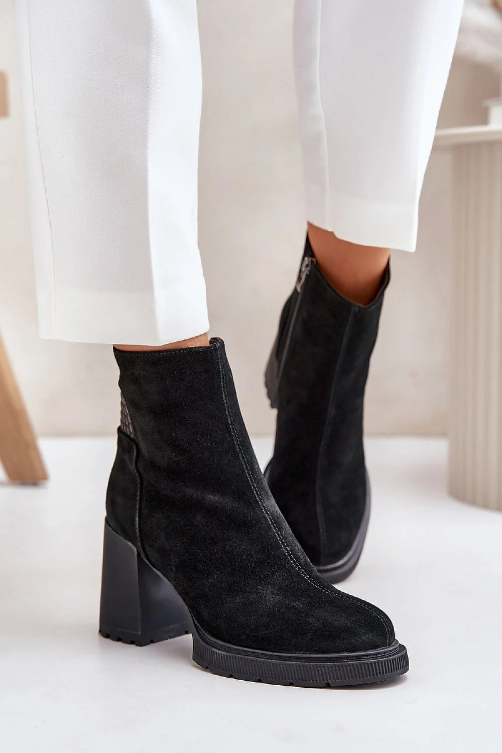 Bottes à talons épaisses en daim noir, style moderne, talon carré 6-8 cm, fermeture éclair latérale, femmes, confort tout jours