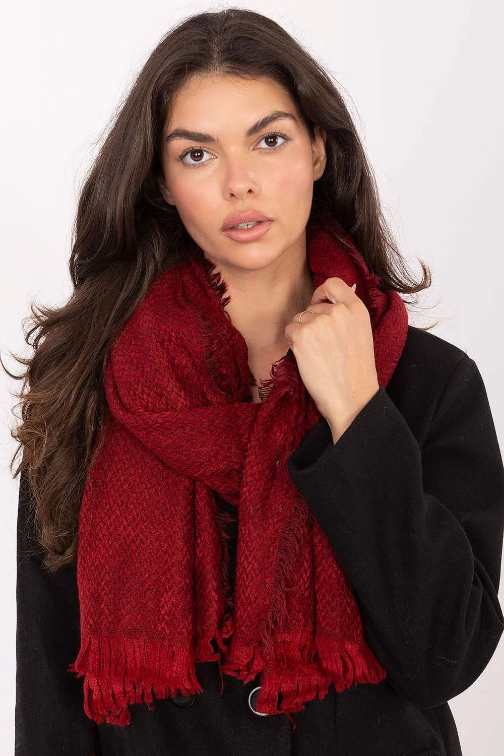 écharpe châle femme bordeaux oversize maille épaisse chevrons tissage structuré brossée franges généreuse cocooning chaud acrylique 220cm 62cm