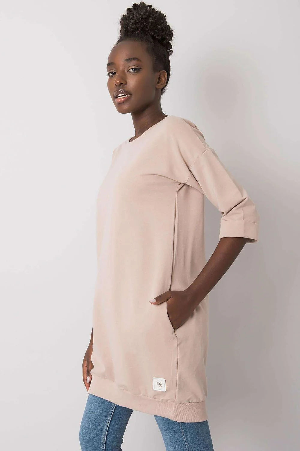 Robe ample coton vert vif moderne manches 3/4 confort élégant femme mode décontractée tendance