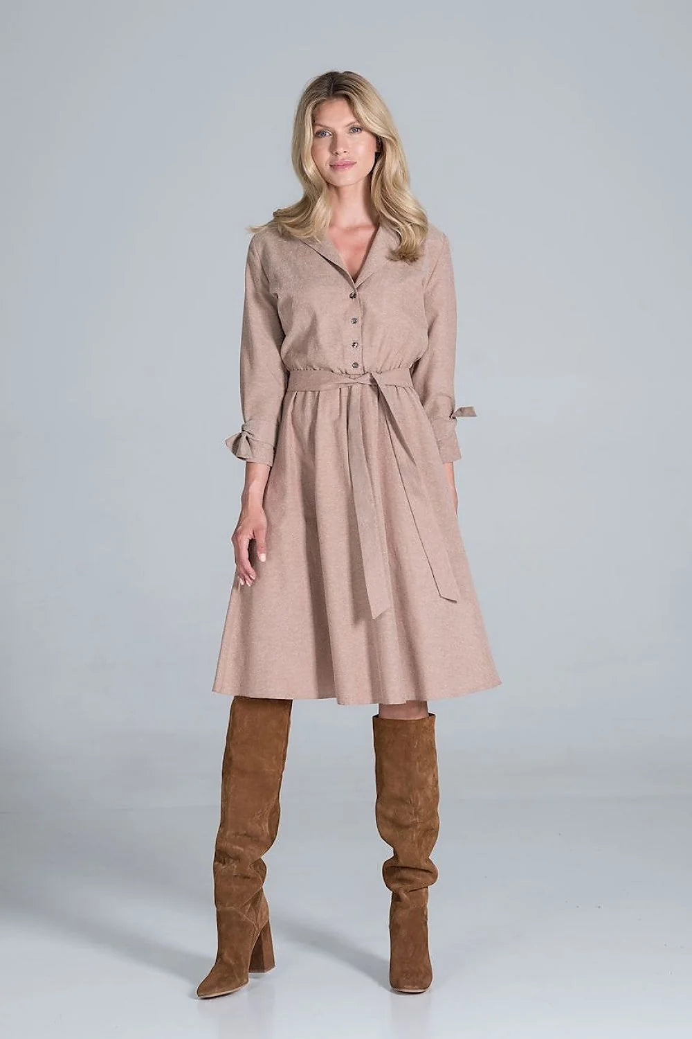 Robe chemise viscose décontractée à carreaux manches longues ceinture ajustable élégante pour femme automne