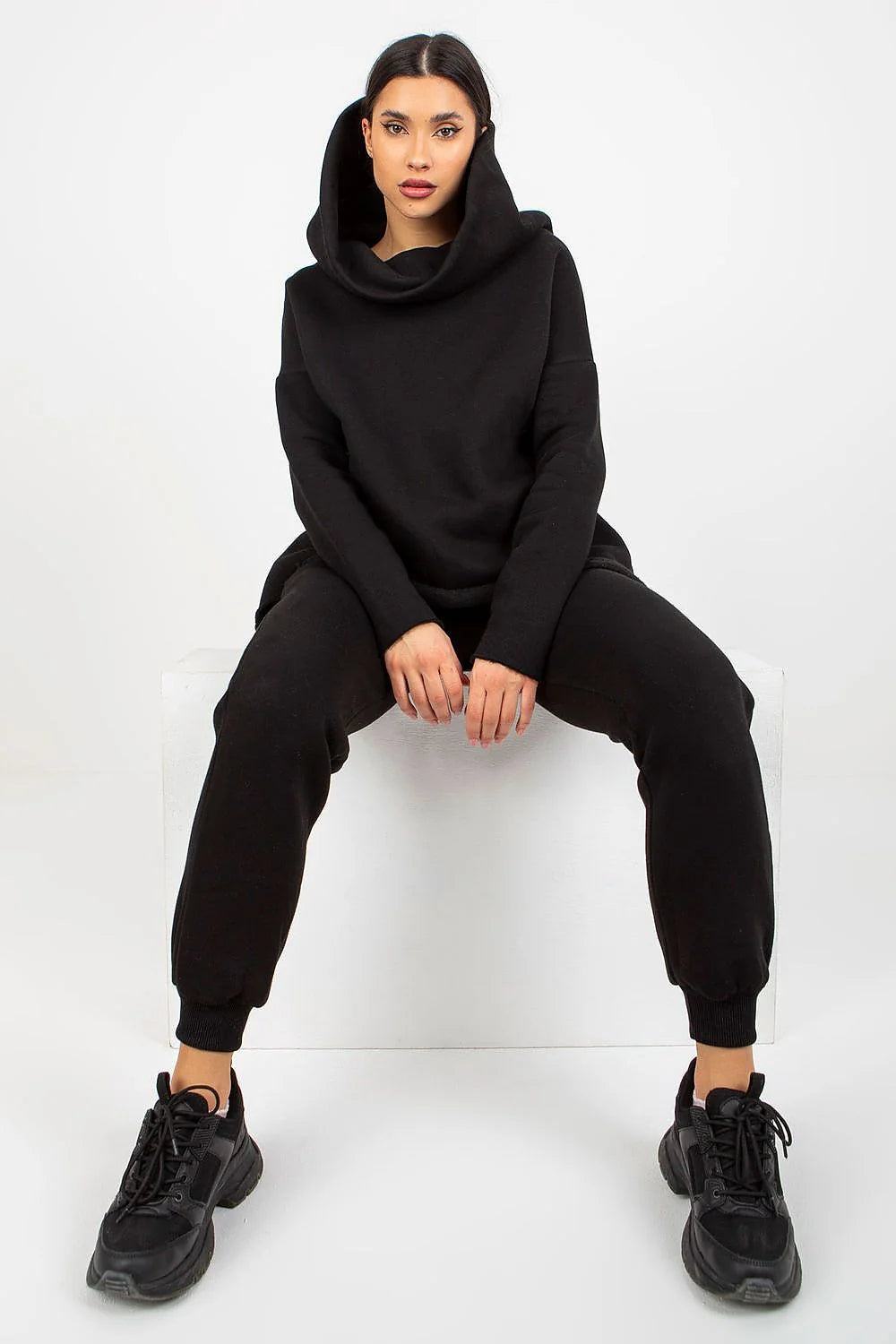 Ensemble Ex Moda pour femme athleisure moderne sweatshirt capuche joggers noirs coton polyester confort style urbain