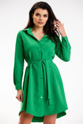 Robe-chemise femme élégante verte manches longues ajustables ceinture intégrée coupe évasée elasthanne polyester Pologne