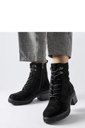 Bottes pour femmes modernes style militaire cuir suédine noire talon 5cm lacing fermeture éclair