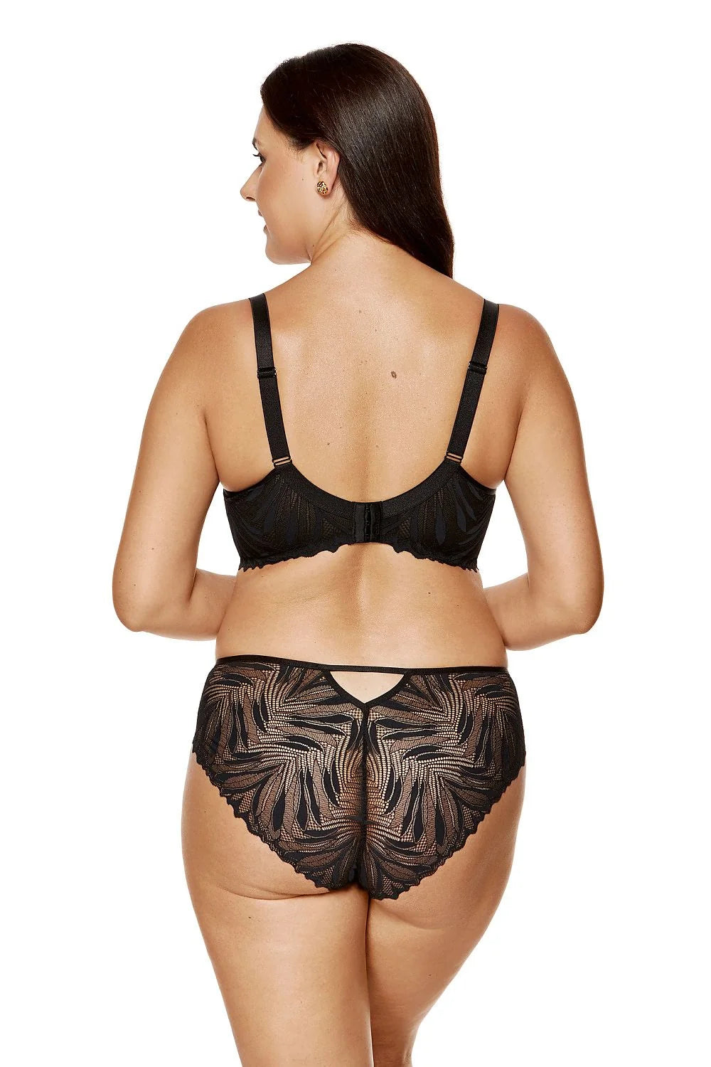 Ensemble de lingerie féminine élégant soutien-gorge à armatures dentelle florale culotte brésilienne noire matière stretch confort ajustable