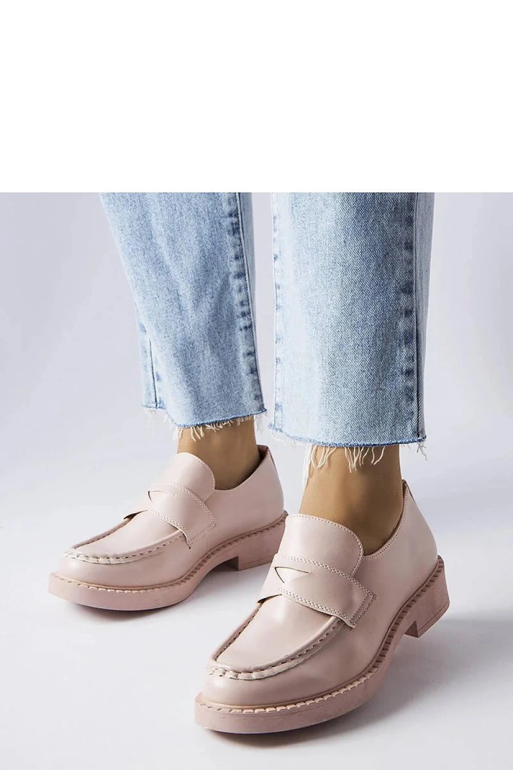 Moccasins pour femme en cuir écologique rose pâle design moderne basse semelle épaisse confort tout la journée occasion décontractée chic summer shoes