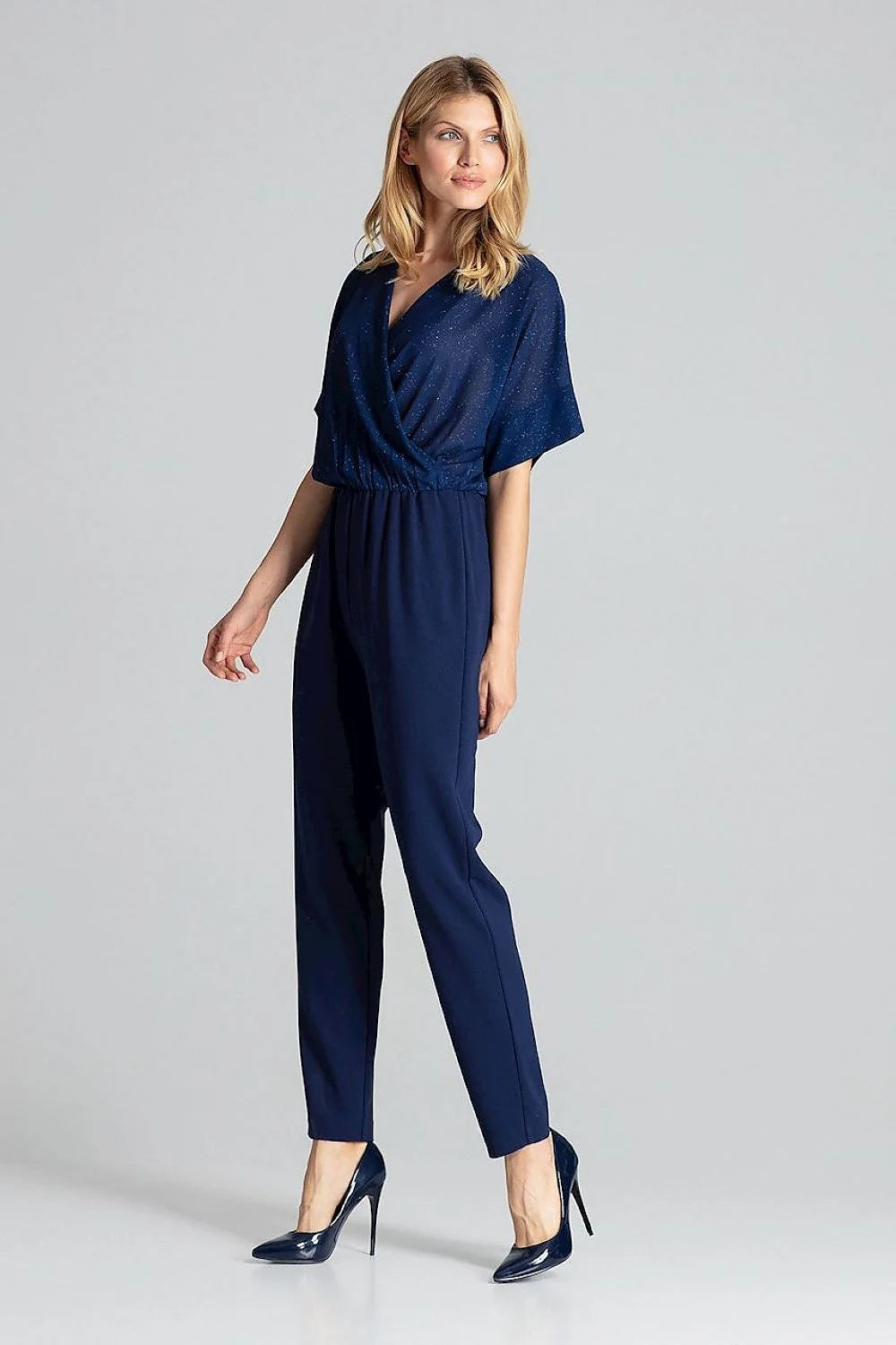 combinaison femme rouge vif cachecoeur manches kimono courtes taille elastique coupe fuselée longue fluide extensible élégante