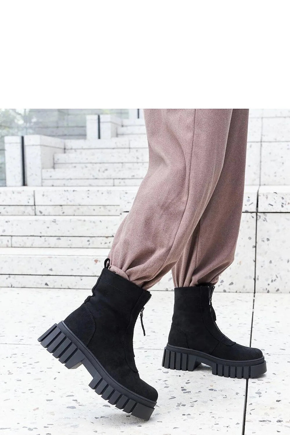 Bottines noires pour femmes design contemporain audacieux daim simili semelle épaisse fermeture éclair latéraleversible plateau