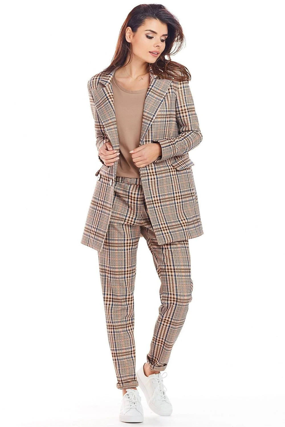 Blazer femme en polyester style classique à carreaux multicolores élégant parfait pour automne