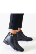 Bottines noires pour femmes design épuré talon plat similicuir doré fermeture éclair cheville élégance intemporelle occasion quotidienne