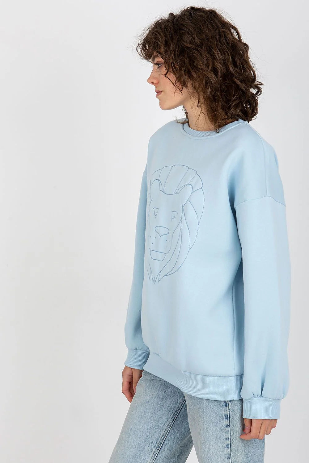 Sweatshirt pour femme moderne couleur orange vif coupe ample manches longues broderie lion coton polyester 70/30