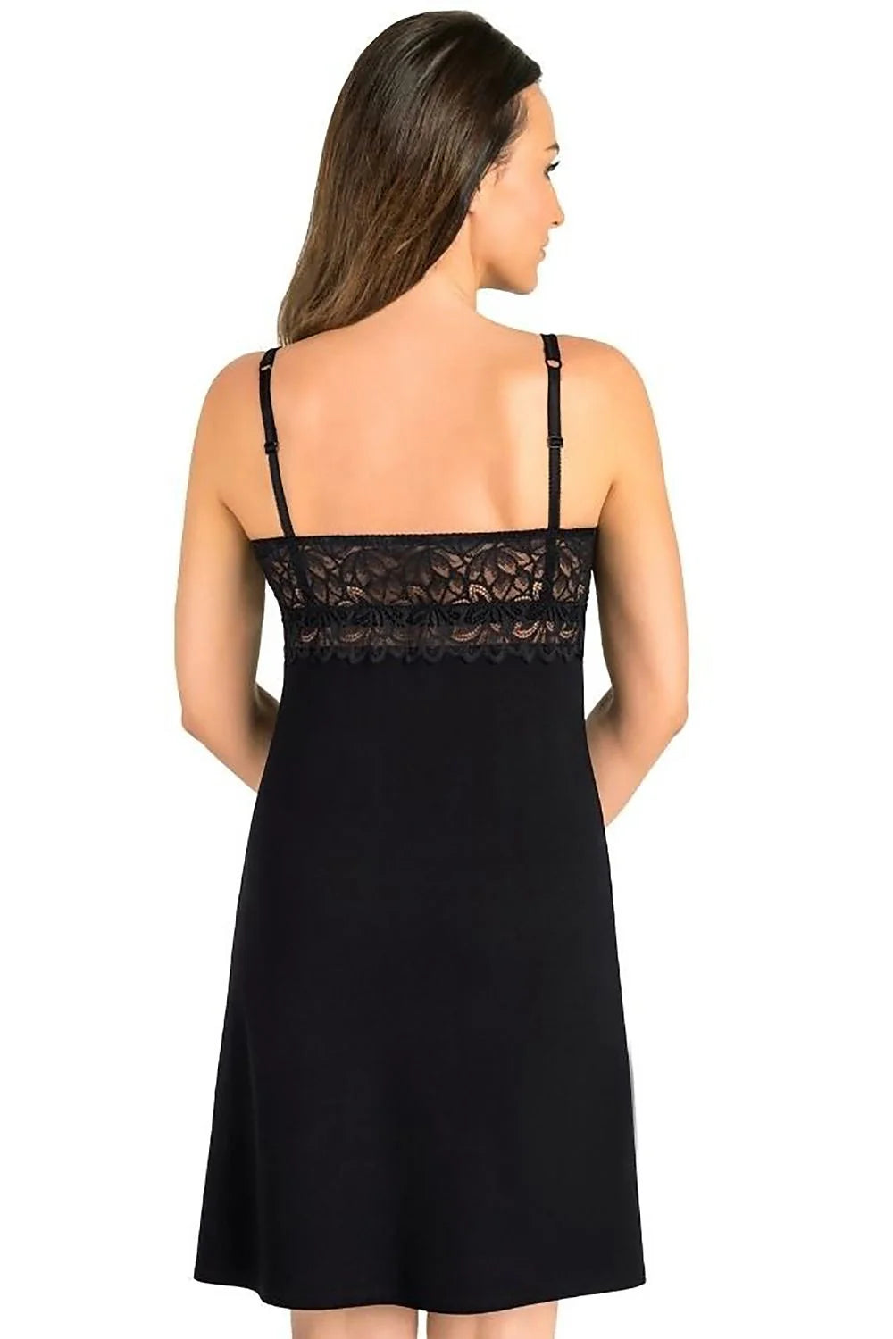 Nuisette sexy Teyli en viscose noire dentelle fleurie ajustée bretelles réglables femme occasion élégante