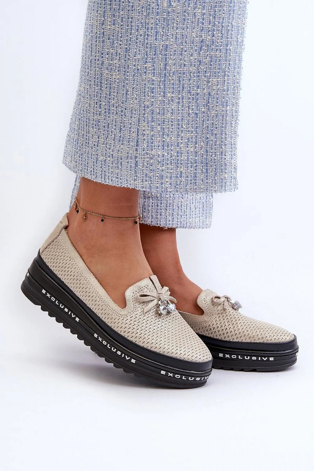 Mocassins femmes design moderne élégant mocassins plateforme cuir naturel beige semelle épaisse style casual chic S.Barski