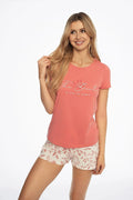 Pyjama Henderson pour femme, t-shirt et short en coton 100%, confort été, style girly, motifs floraux, tailles S à XL