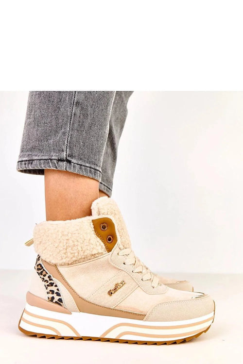 baskets montantes femme plateforme 35mm suédine beige sherpa doublure fourrure lacets zip latéral cuir synthétique imprimé léopard œillets dorés semelle crantée