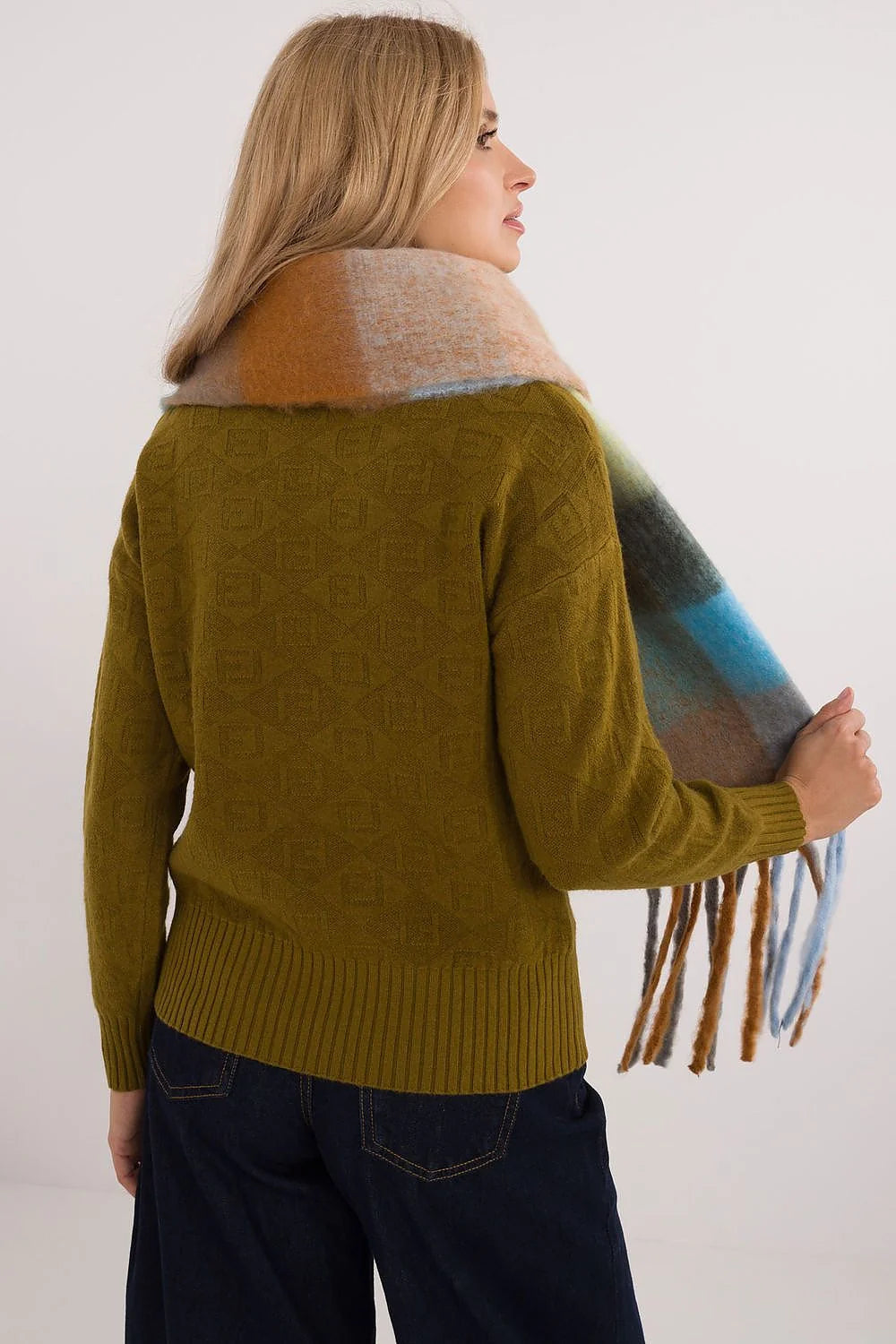 Écharpe en mohair et alpaga, motif à carreaux, franges longues, style chic et bohème, femme automne-hiver