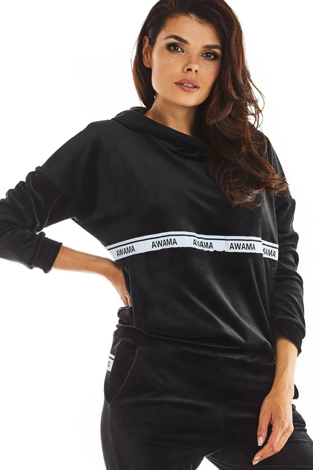 Sweatshirt en velours beige camel loose fit confortable pour femme avec capuche et manches longues